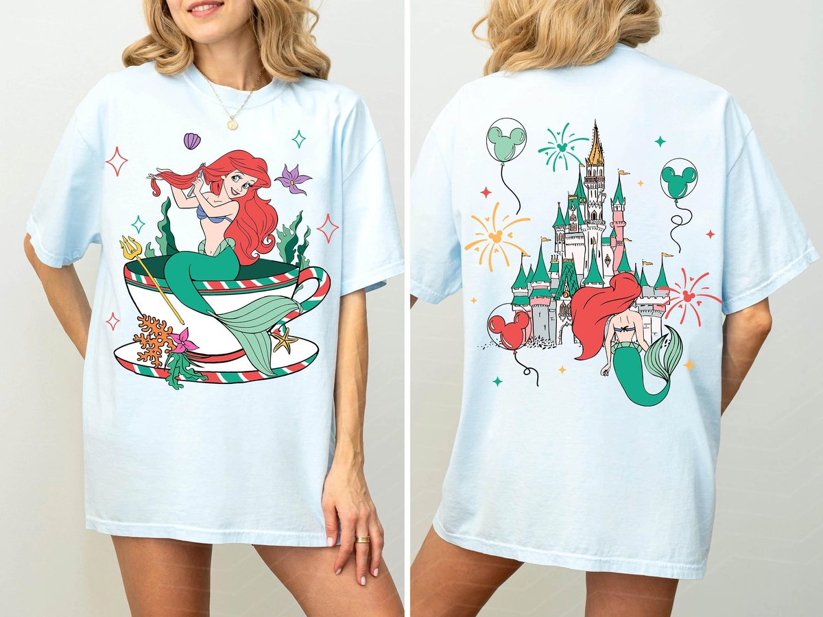 Two Sided Disney Princess Ariel Mad Tea Cup Shirt Disneyland Trip Gift