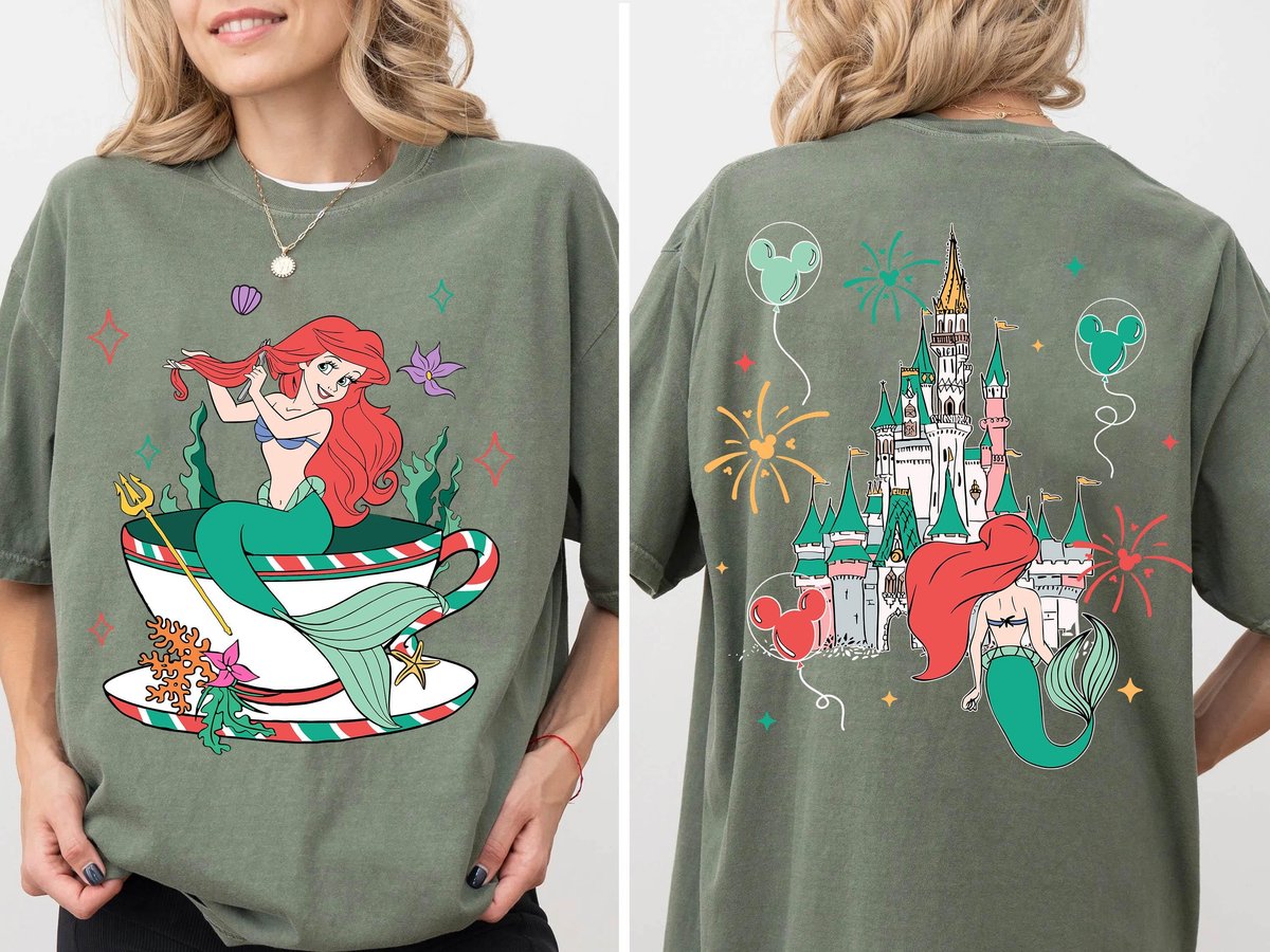 Two Sided Disney Princess Ariel Mad Tea Cup Shirt Disneyland Trip Gift