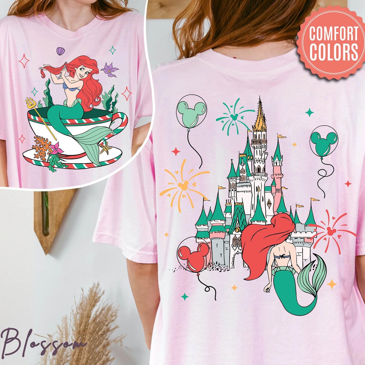 Two Sided Disney Princess Ariel Mad Tea Cup Shirt Disneyland Trip Gift