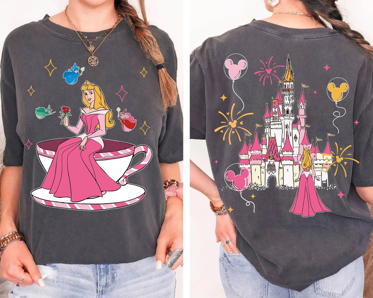 Two Sided Princess Aurora Mad Tea Cup Shirt Disney Sleeping Beauty Tee Gift