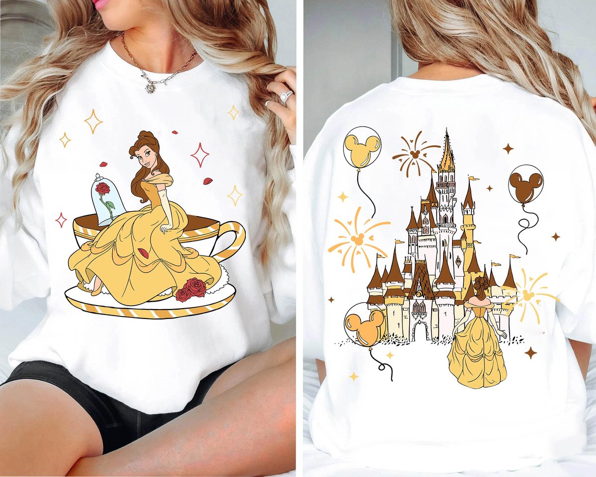 Two Sided Princess Belle Mad Tea Cup Shirt Disneyland Trip Gift