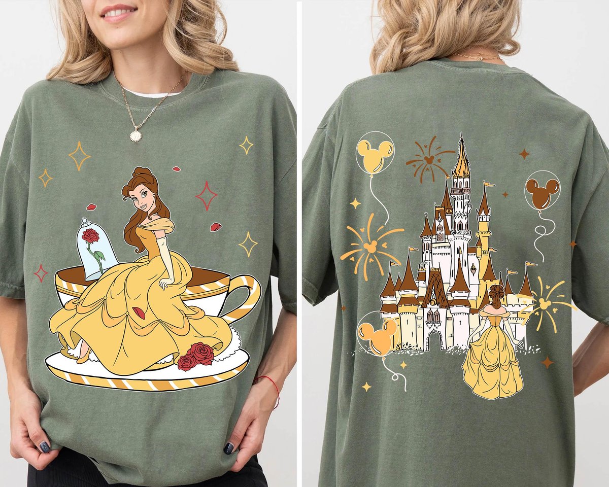 Two Sided Princess Belle Mad Tea Cup Shirt Disneyland Trip Gift