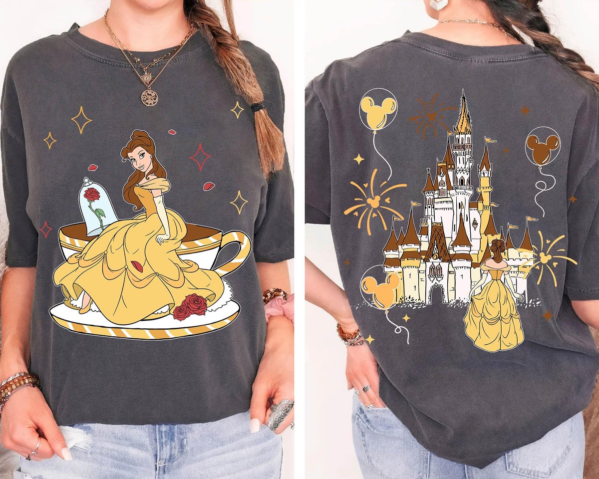 Two Sided Princess Belle Mad Tea Cup Shirt Disneyland Trip Gift