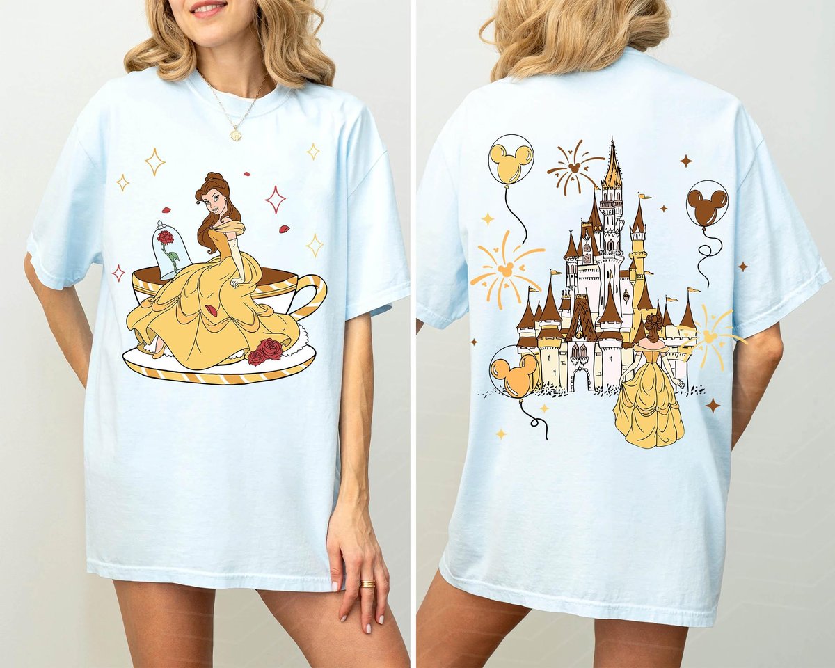 Two Sided Princess Belle Mad Tea Cup Shirt Disneyland Trip Gift