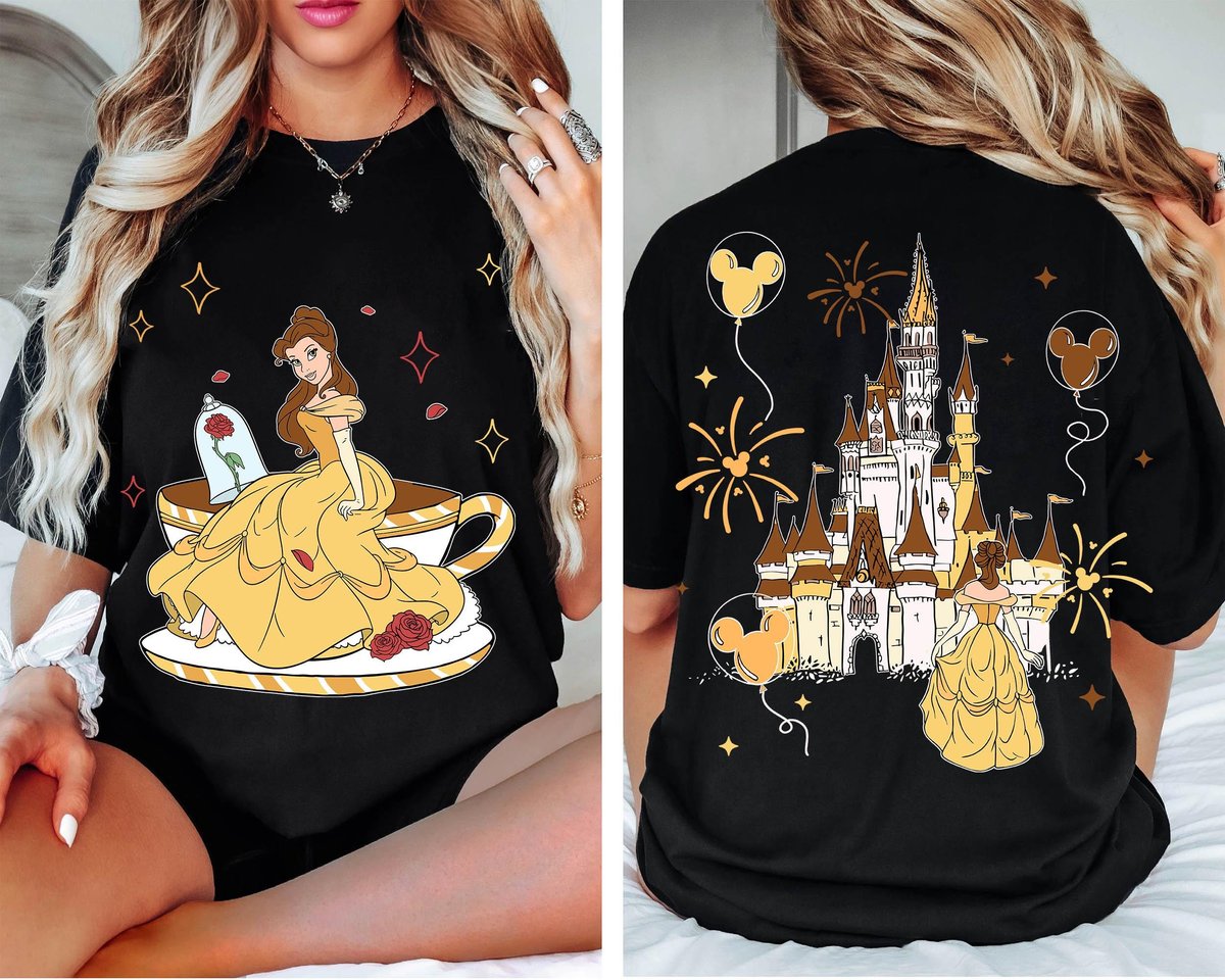 Two Sided Princess Belle Mad Tea Cup Shirt Disneyland Trip Gift