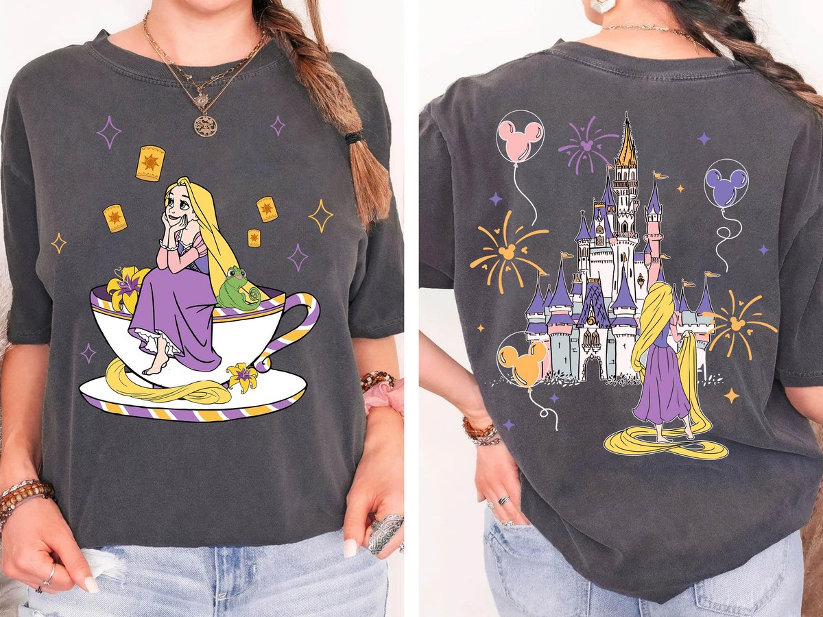 Two Sided Princess Rapunzel Tea Cup Party Shirt Disney Girl Trip Gift