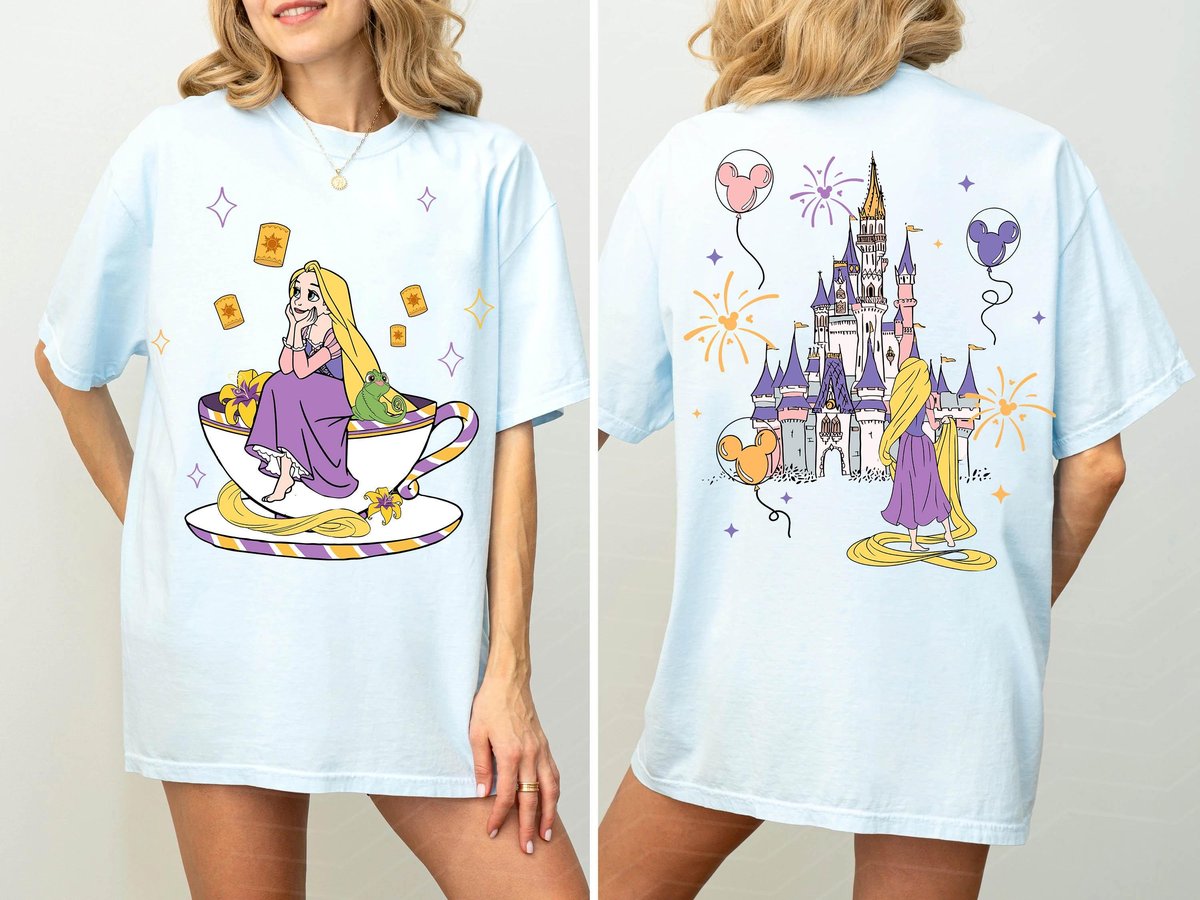 Two Sided Princess Rapunzel Tea Cup Party Shirt Disney Girl Trip Gift