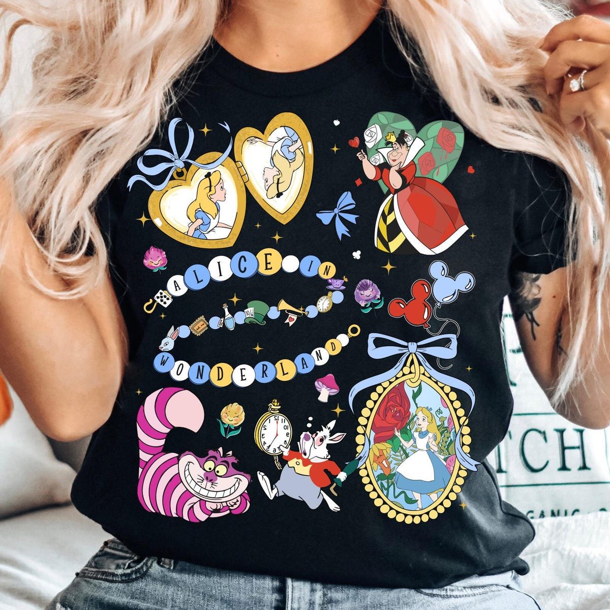 Vintage Disney Alice Wonderland Shirt Queen Hearts Cheshire Tee