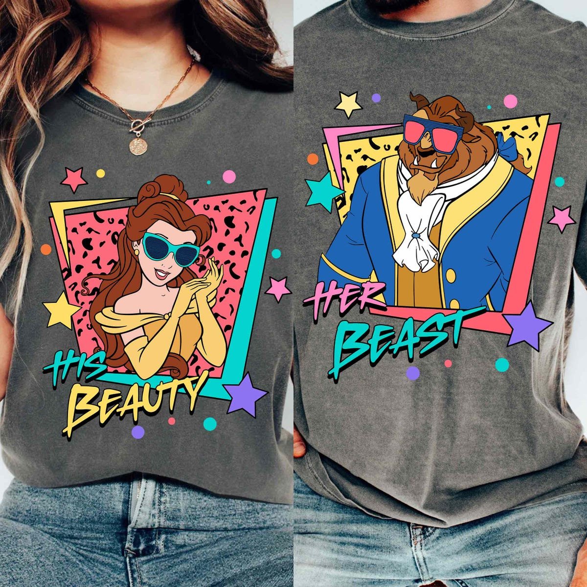 90s Disney Beauty and the Beast Couple T-Shirt Belle Adam Matching Tee