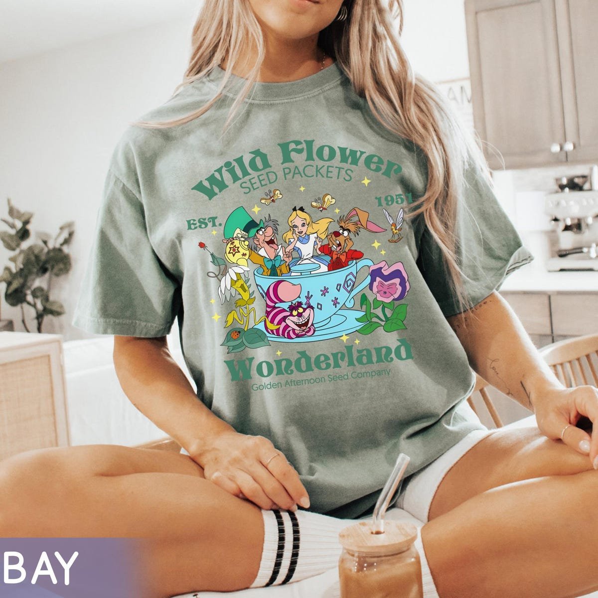 Alice in Wonderland Tea Party Shirt Disney Cheshire Cat Mad Hatter