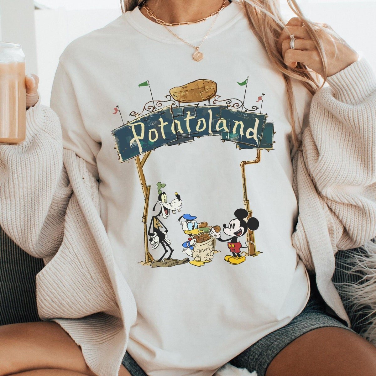 Disney Potatoland Shirt Mickey Mouse Donald Duck Goofy Retro T-shirt