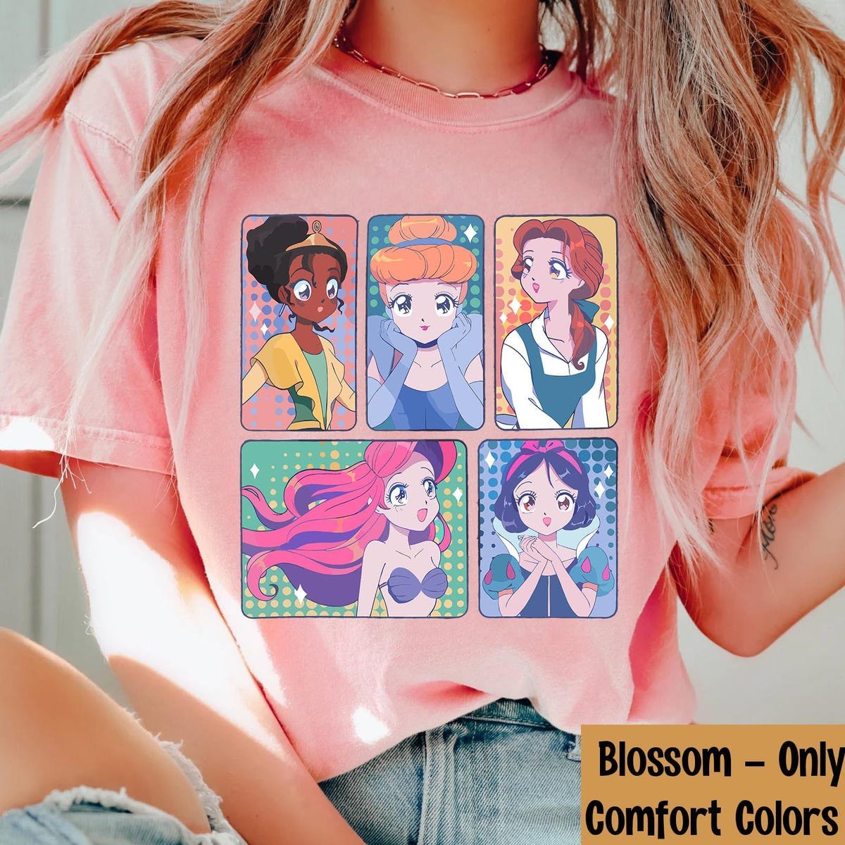 Disney Princess Anime Shirt Snow White Cinderella Ariel Belle Tiana Tee
