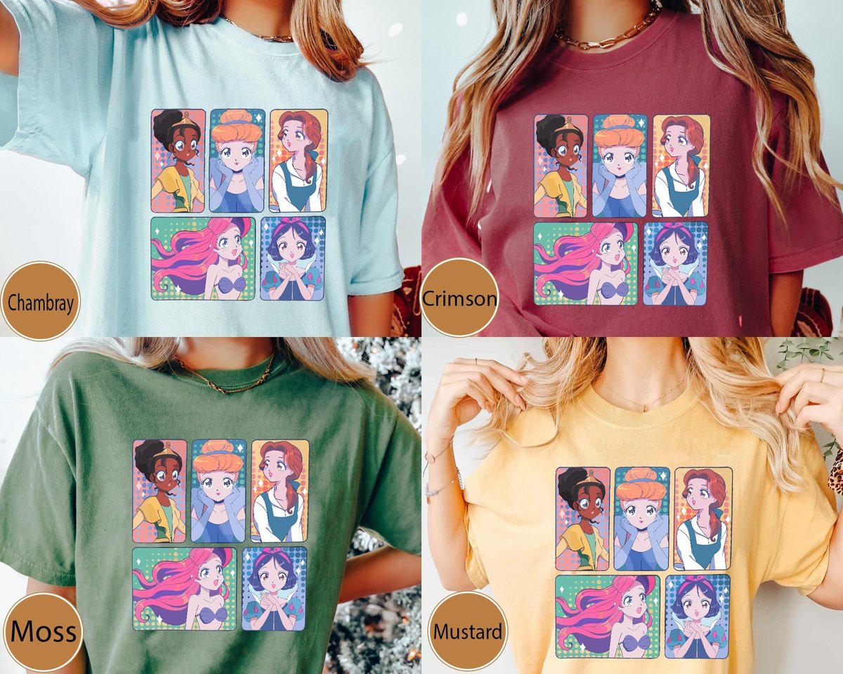 Disney Princess Anime Shirt Snow White Cinderella Ariel Belle Tiana Tee