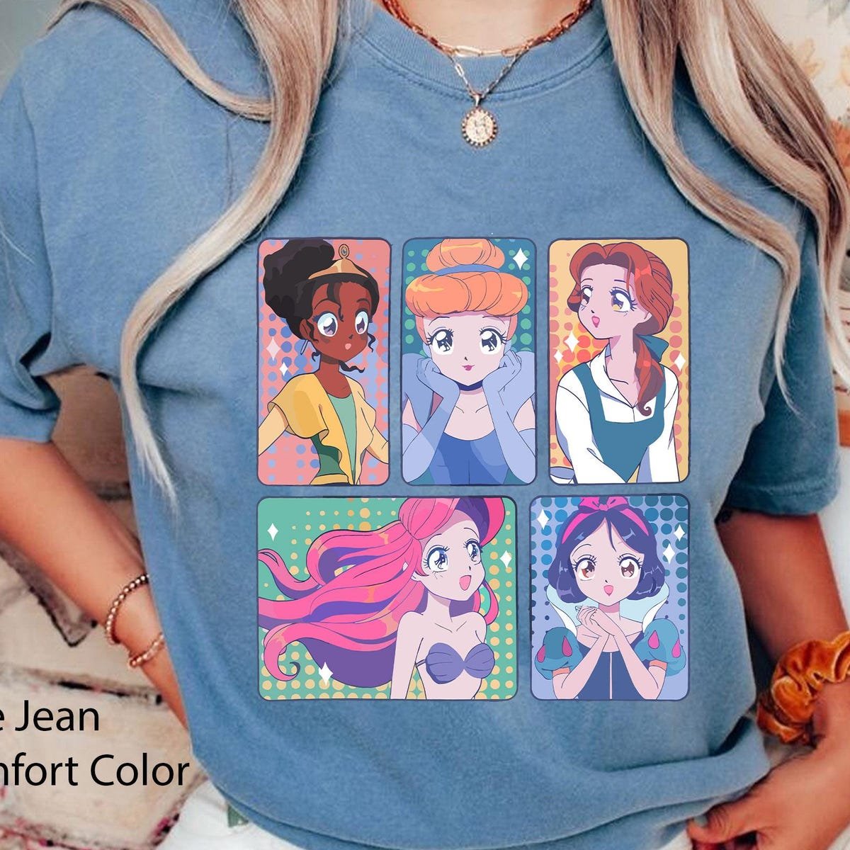 Disney Princess Anime Shirt Snow White Cinderella Ariel Belle Tiana Tee