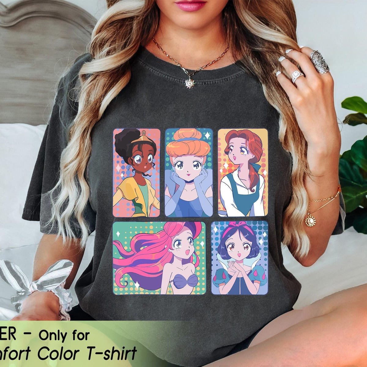 Disney Princess Anime Shirt Snow White Cinderella Ariel Belle Tiana Tee