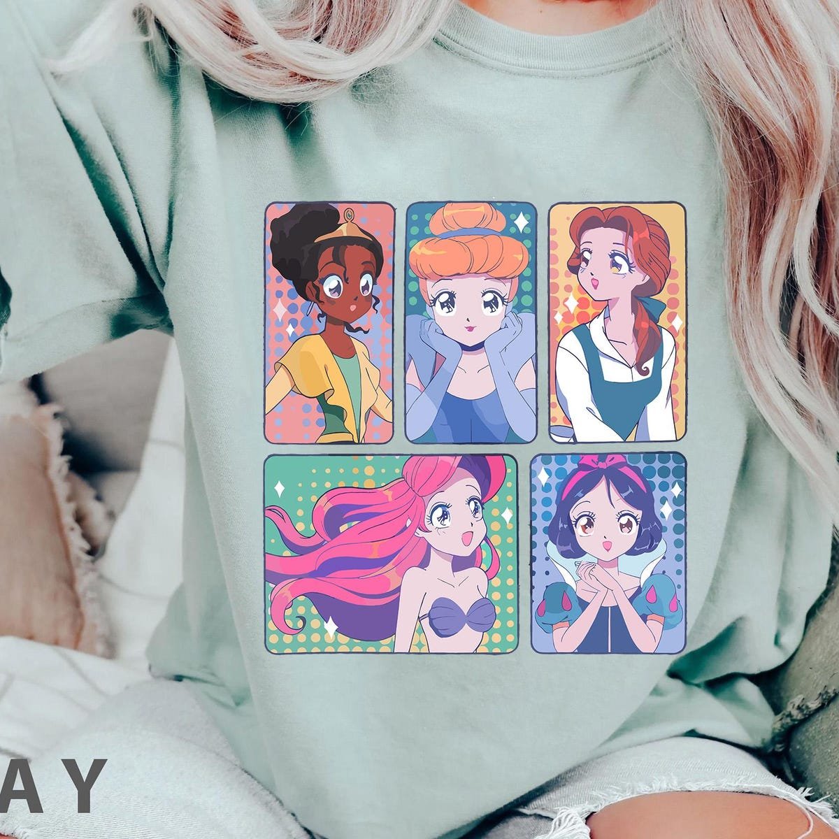Disney Princess Anime Shirt Snow White Cinderella Ariel Belle Tiana Tee