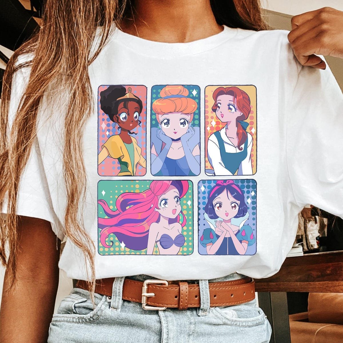 Disney Princess Anime Shirt Snow White Cinderella Ariel Belle Tiana Tee