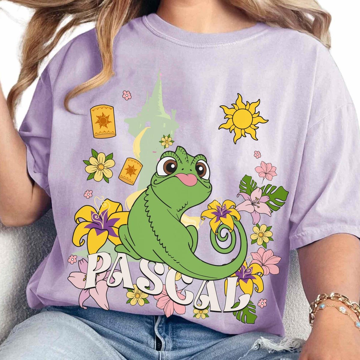 Disney Tangled Pascal Floral Shirt Rapunzel Princess Tee