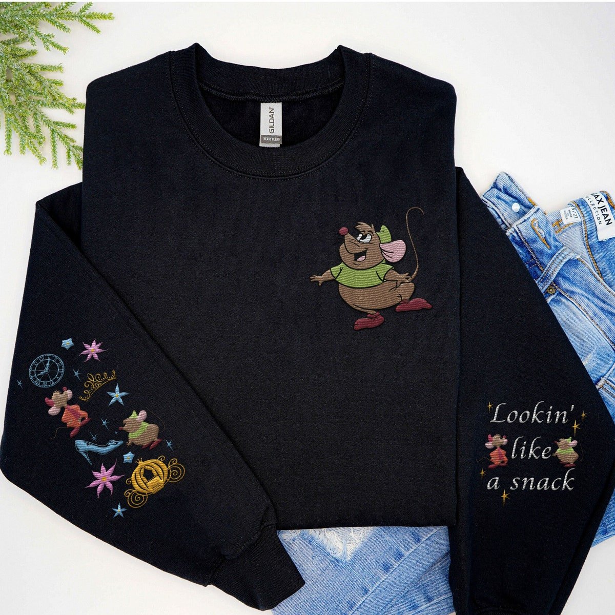 Embroidered Jaq and Gus Mouse Sweatshirt Retro Cinderella Sweater 2024