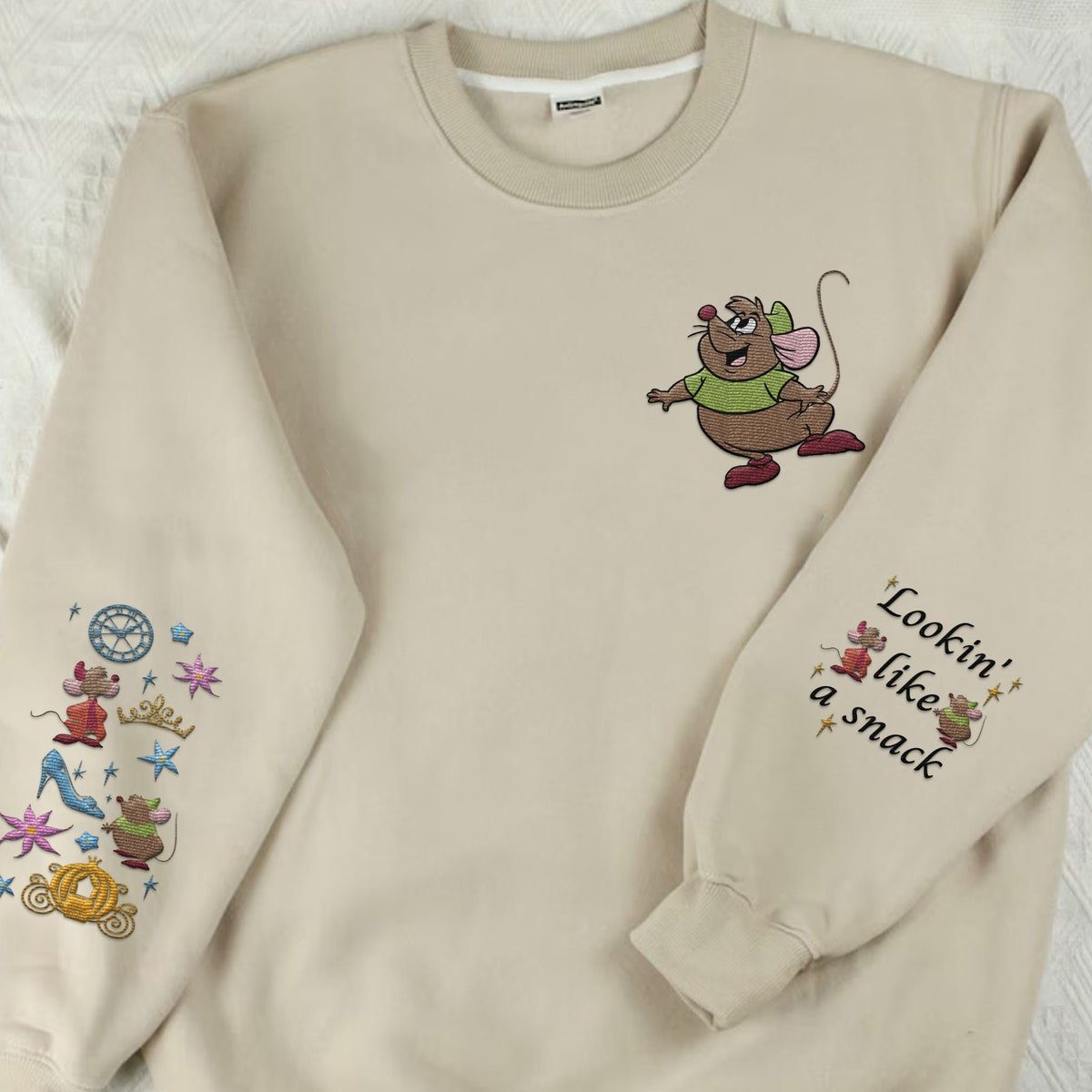 Embroidered Jaq and Gus Mouse Sweatshirt Retro Cinderella Sweater 2024