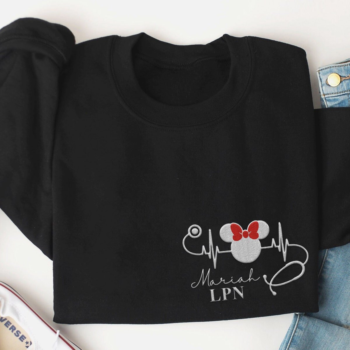 Embroidered Nurse Sweatshirt Mickey Minnie Nurse's Day Gift 2024