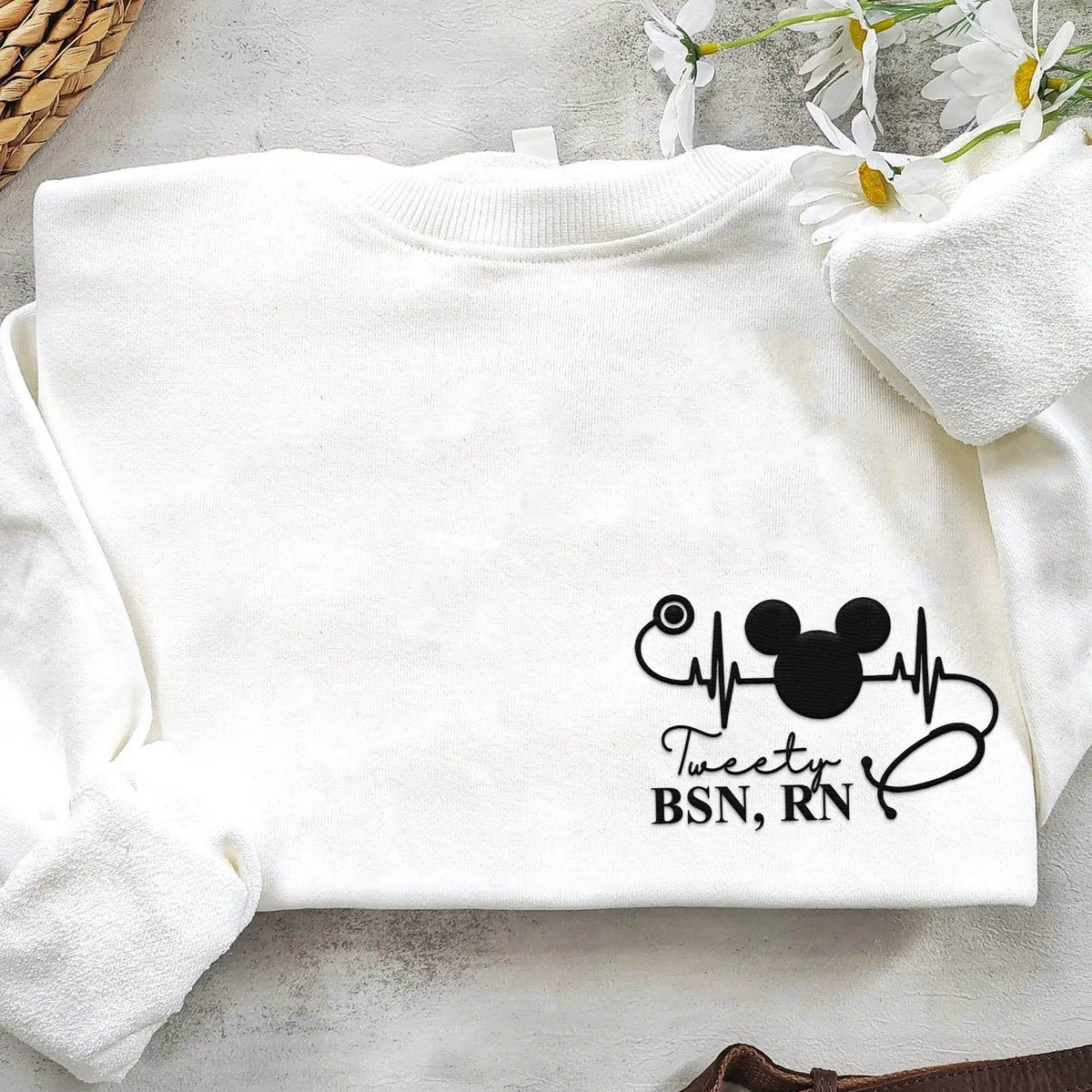 Embroidered Nurse Sweatshirt Mickey Minnie Nurse's Day Gift 2024