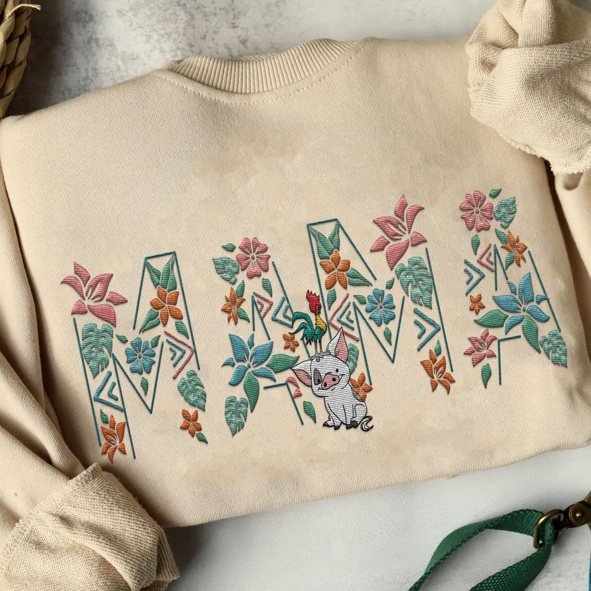 Embroidered Pua Hei Hei Floral Sweatshirt for Moms