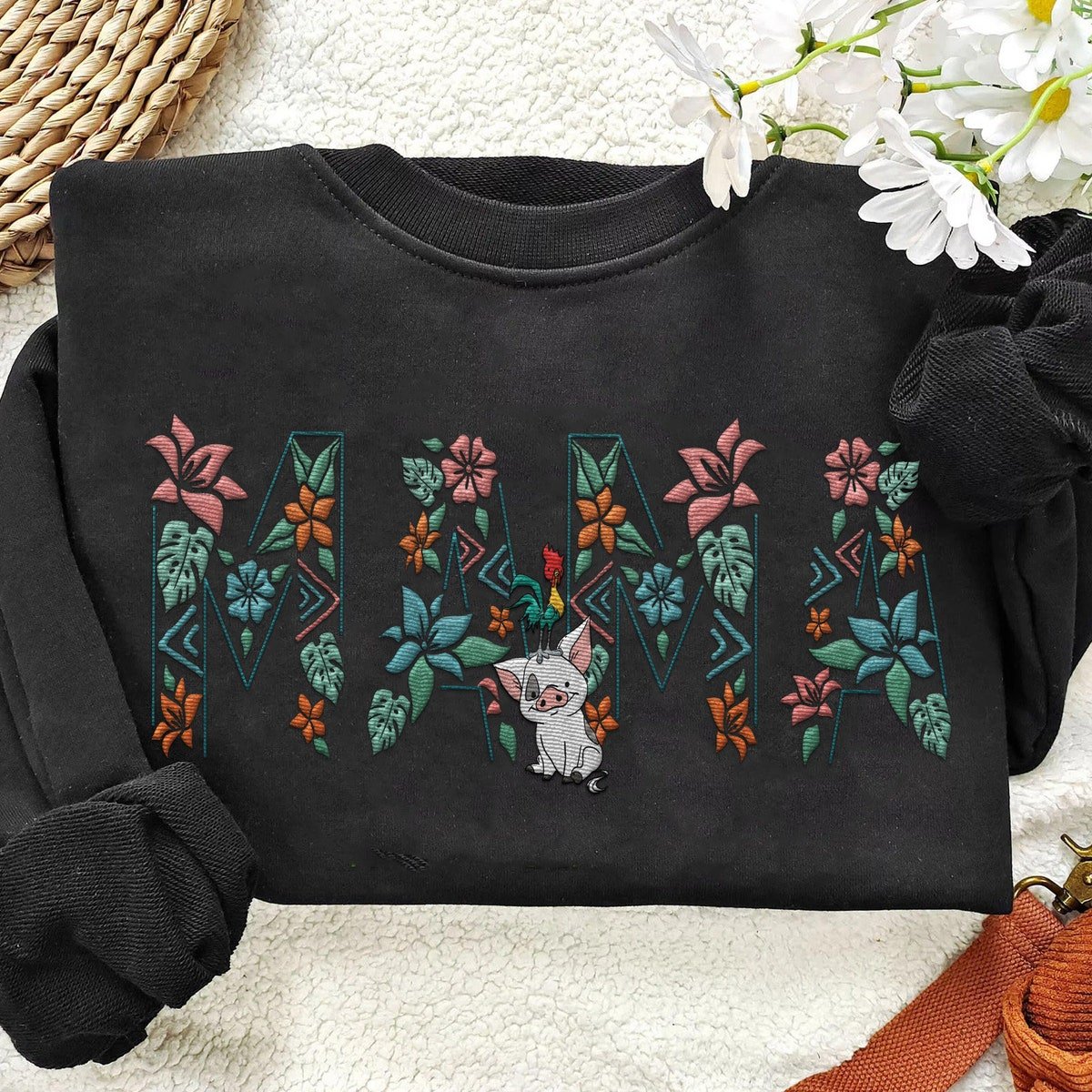 Embroidered Pua Hei Hei Floral Sweatshirt for Moms