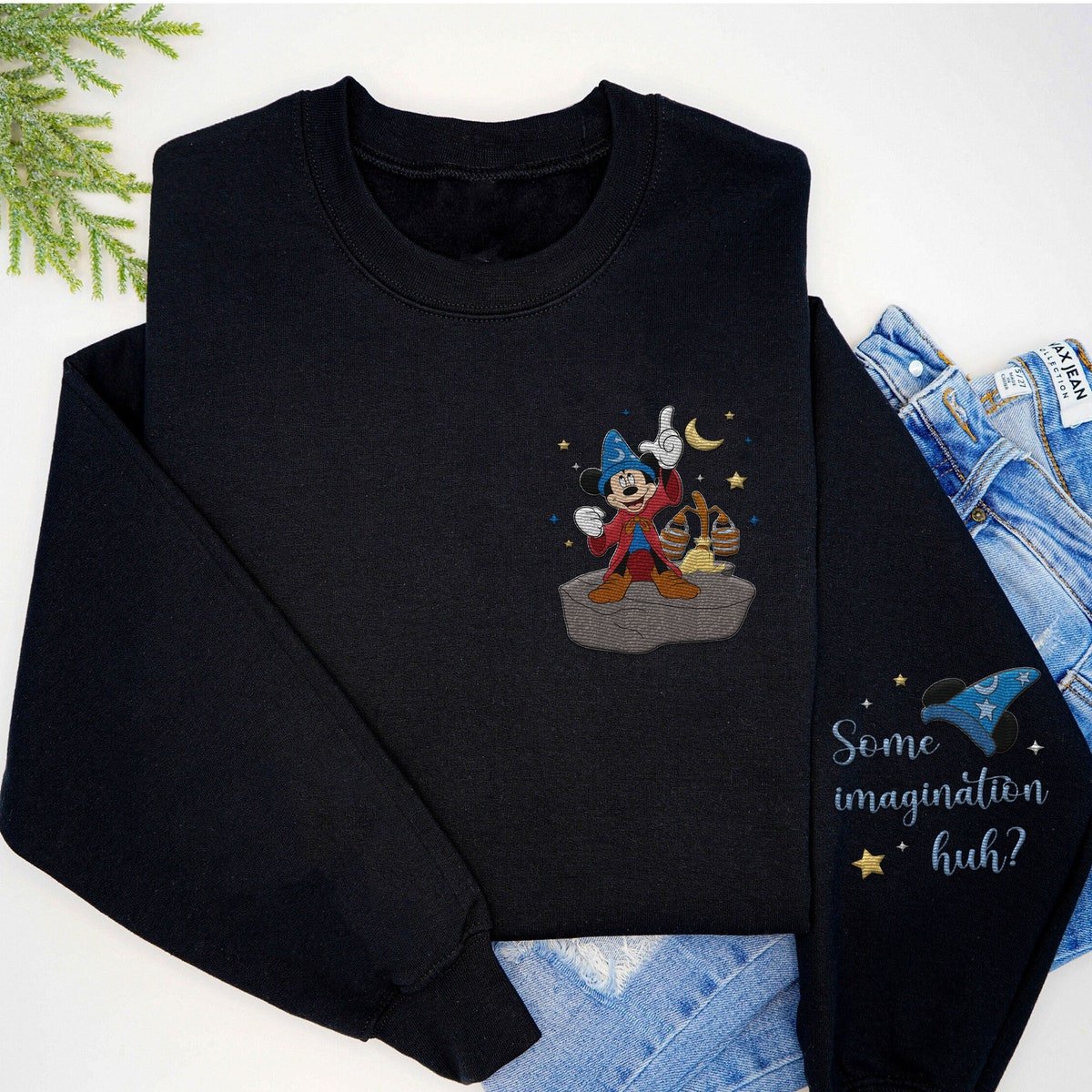 Embroidered Sorcerer Mickey Sweatshirt Disney Fantasmic Family Trip