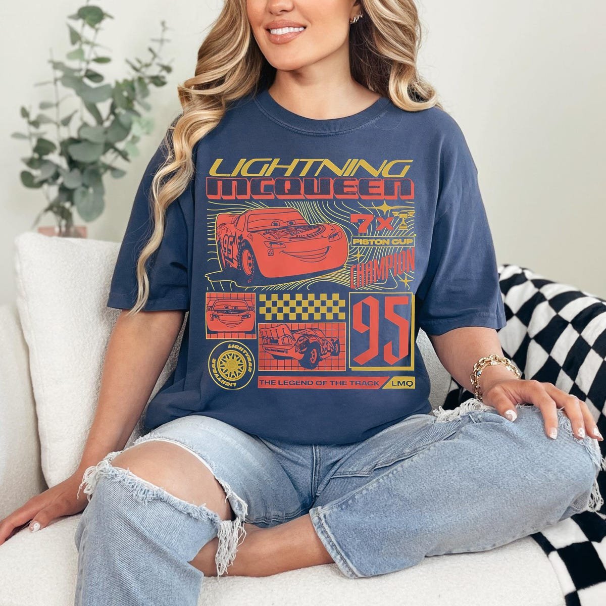 Lightning McQueen 95 Retro Disney Cars Shirt Piston Cup Birthday Gift