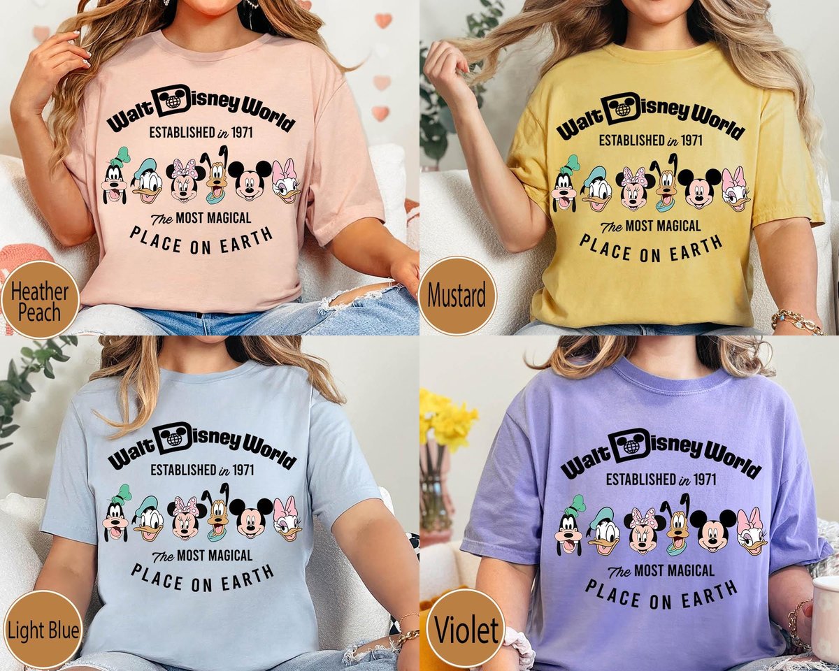 Mickey Friends Disney World 1971 Shirt Minnie Donald Goofy BFF Trip