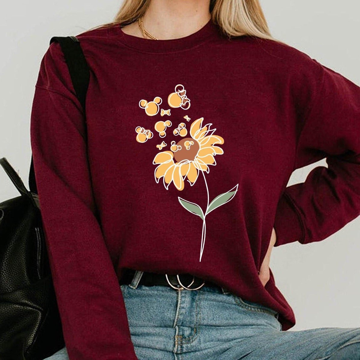 Mickey Minnie Sunflower T-Shirt Mother's Day Gift Floral Design 2024
