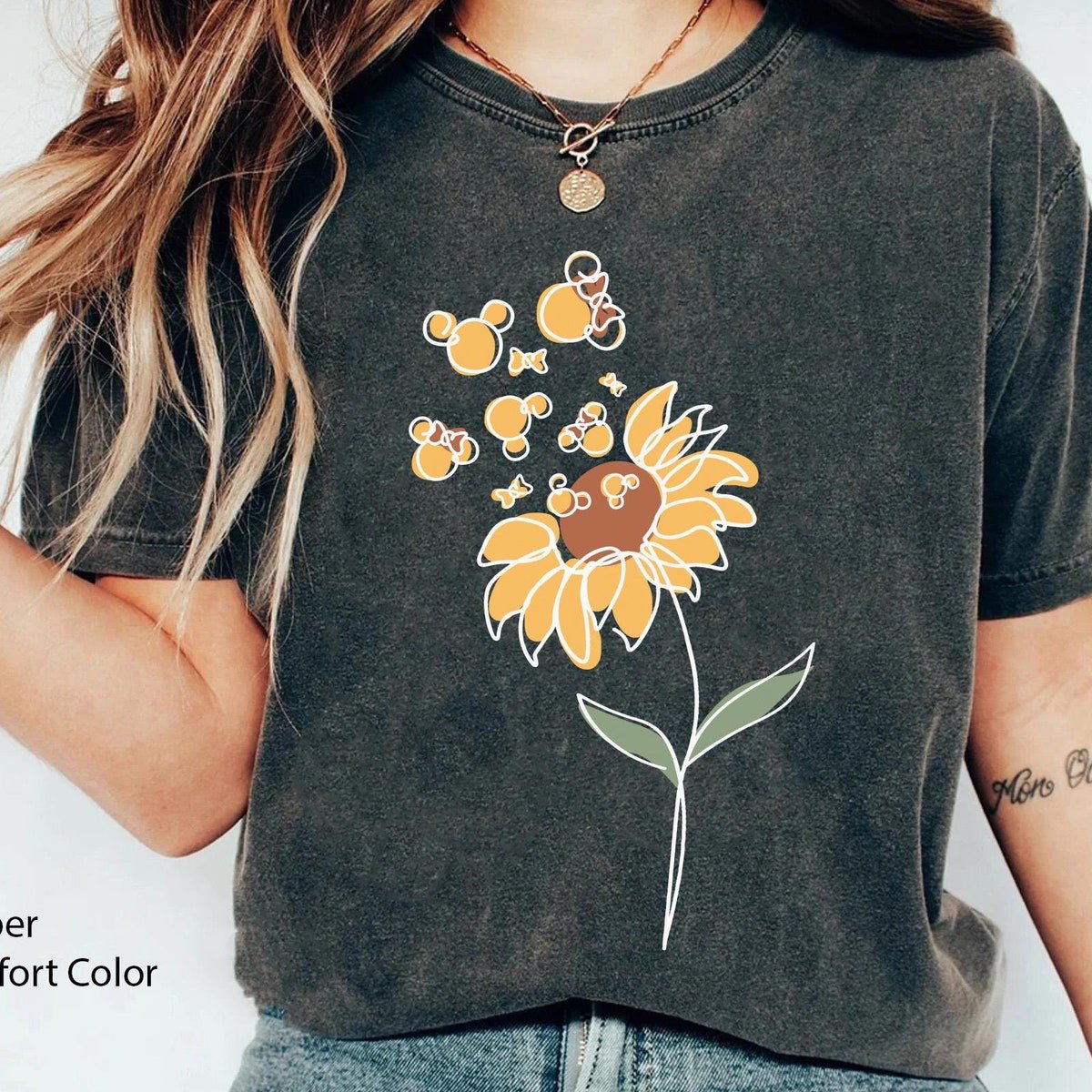 Mickey Minnie Sunflower T-Shirt Mother's Day Gift Floral Design 2024