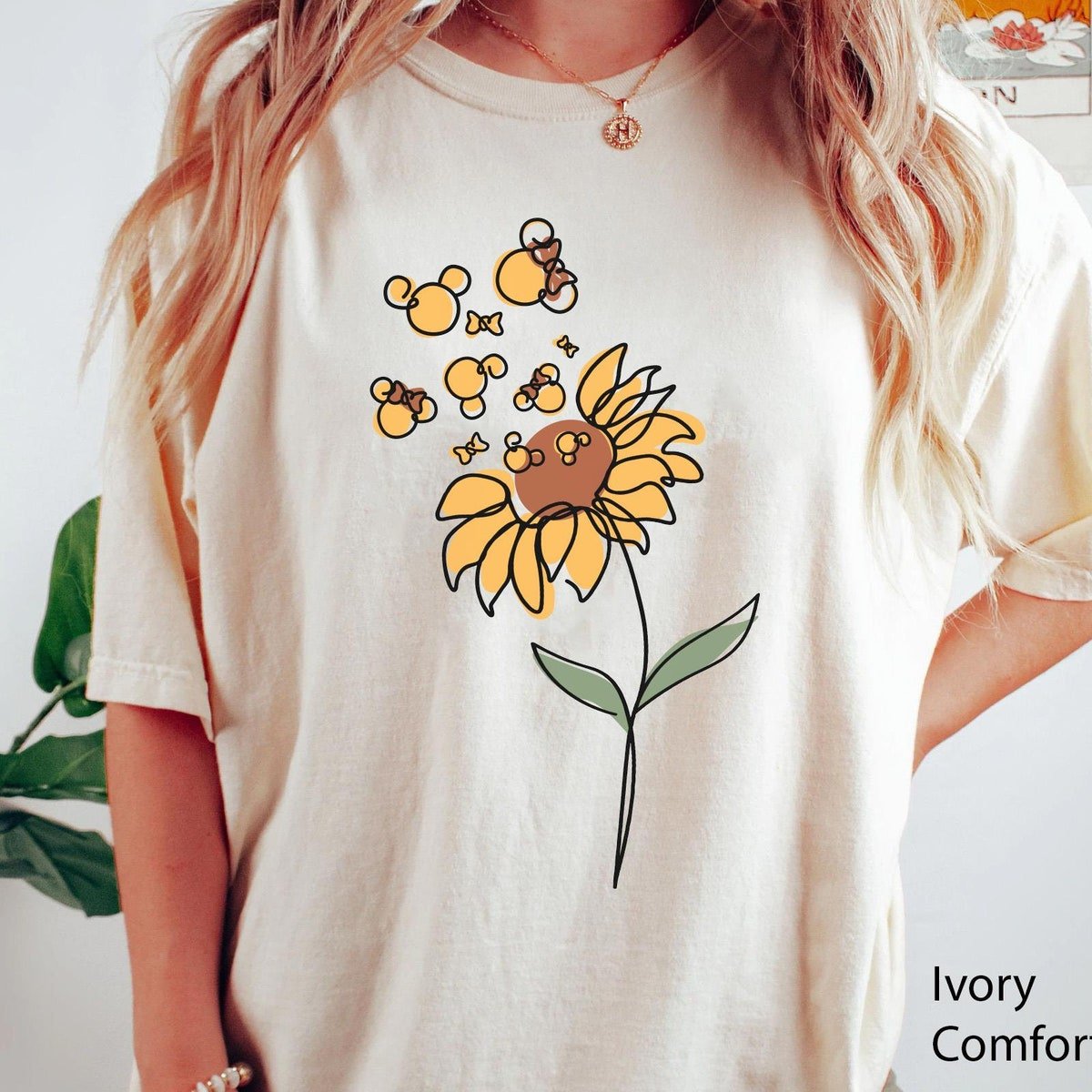 Mickey Minnie Sunflower T-Shirt Mother's Day Gift Floral Design 2024