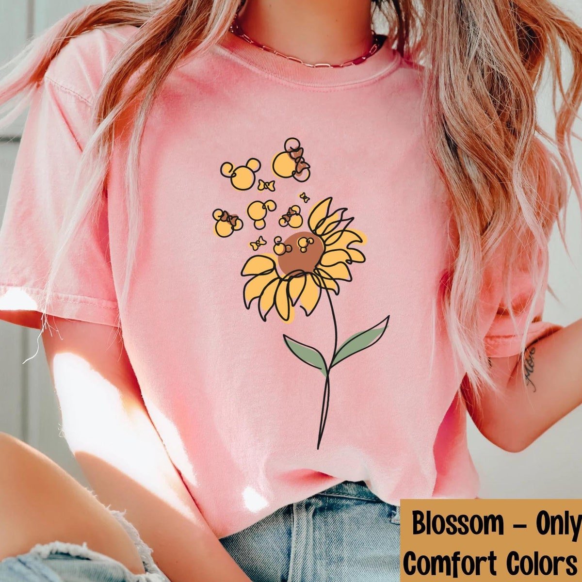 Mickey Minnie Sunflower T-Shirt Mother's Day Gift Floral Design 2024
