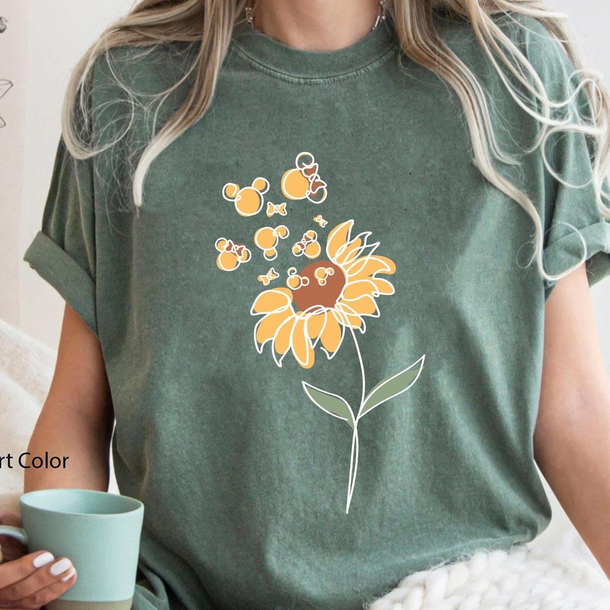 Mickey Minnie Sunflower T-Shirt Mother's Day Gift Floral Design 2024