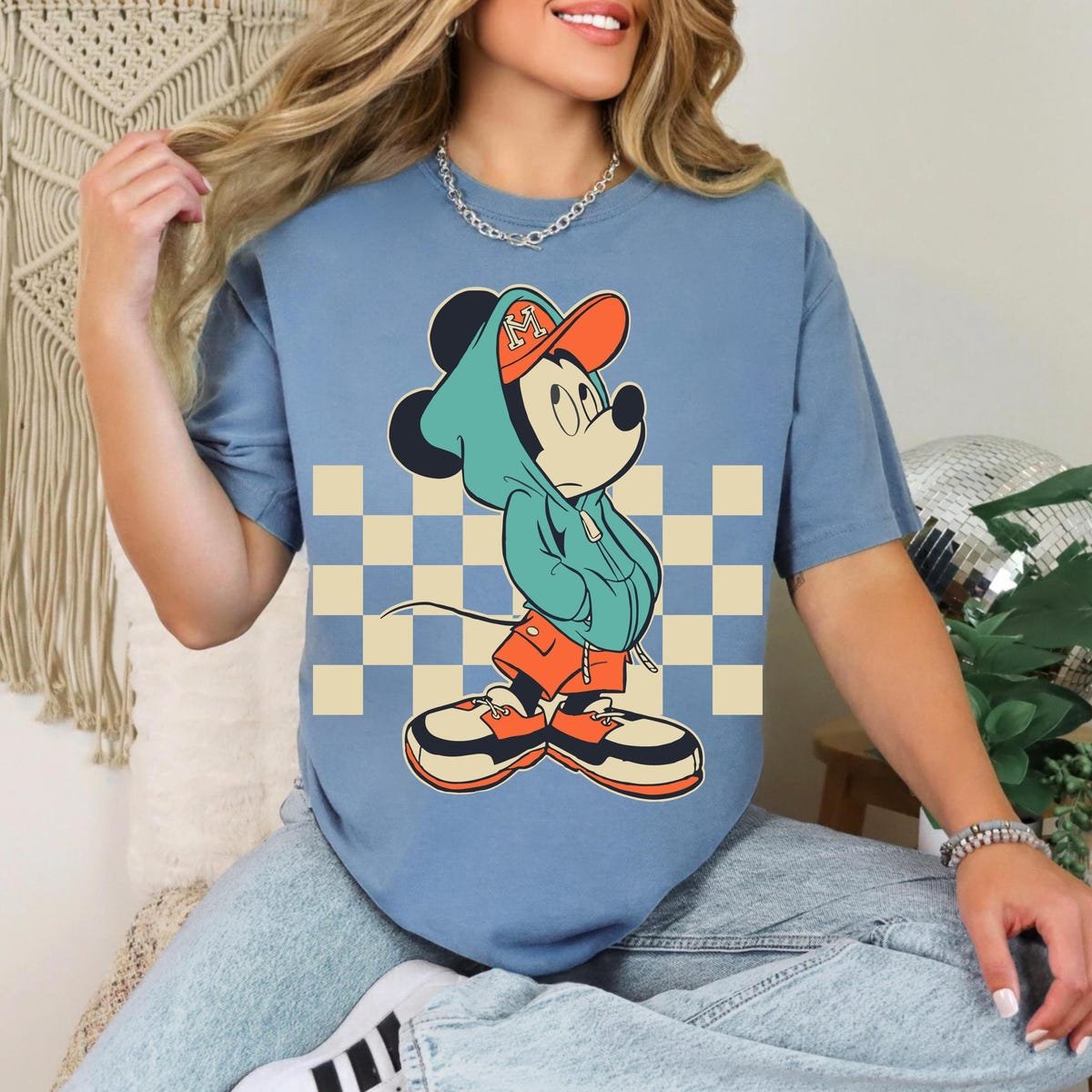 Mickey Mouse Checkerboard Shirt Vintage Disney Family Trip Tee