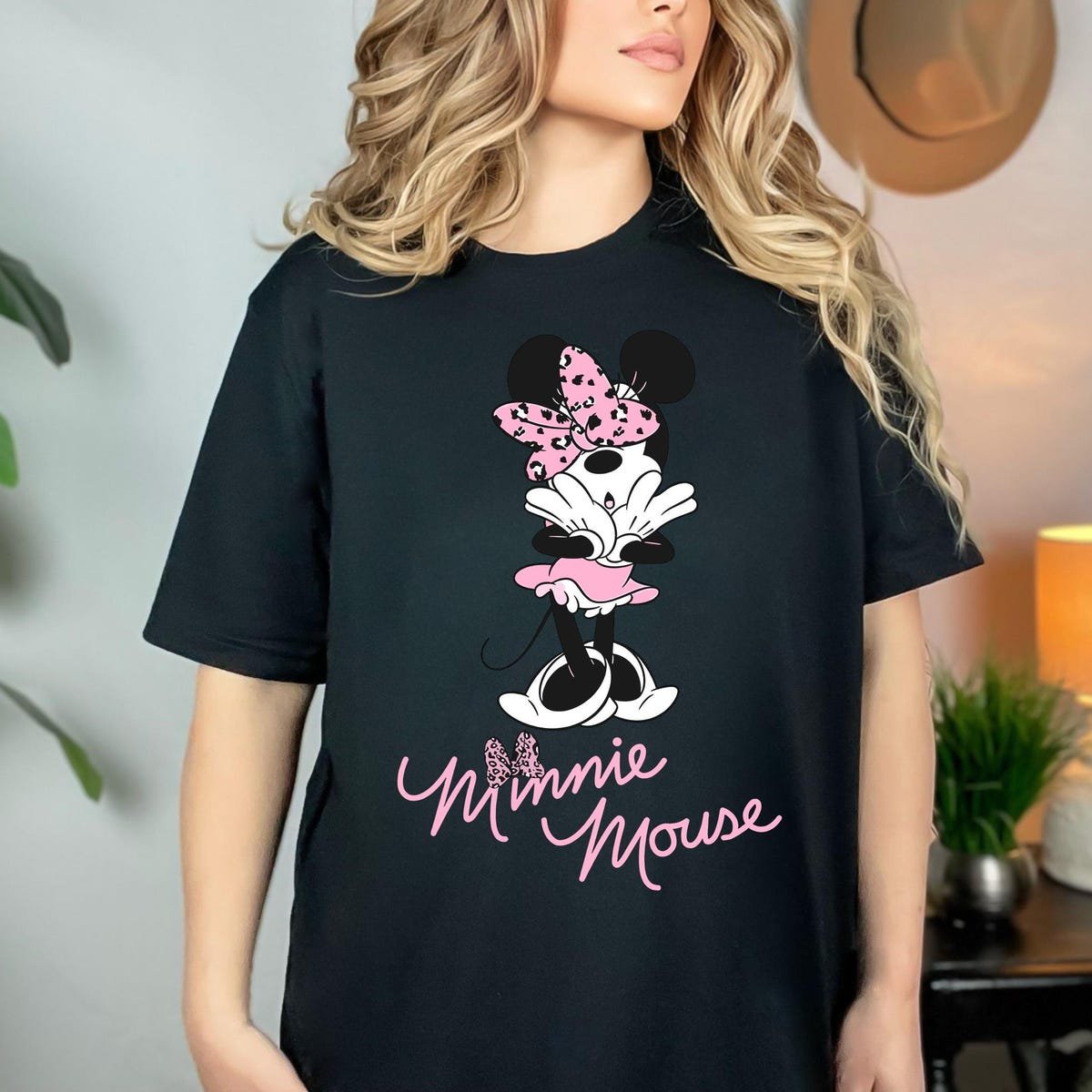 Minnie Mouse Pink Leopard Bow Shirt for Girls Birthday Gift