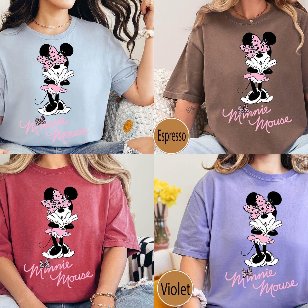 Minnie Mouse Pink Leopard Bow Shirt for Girls Birthday Gift