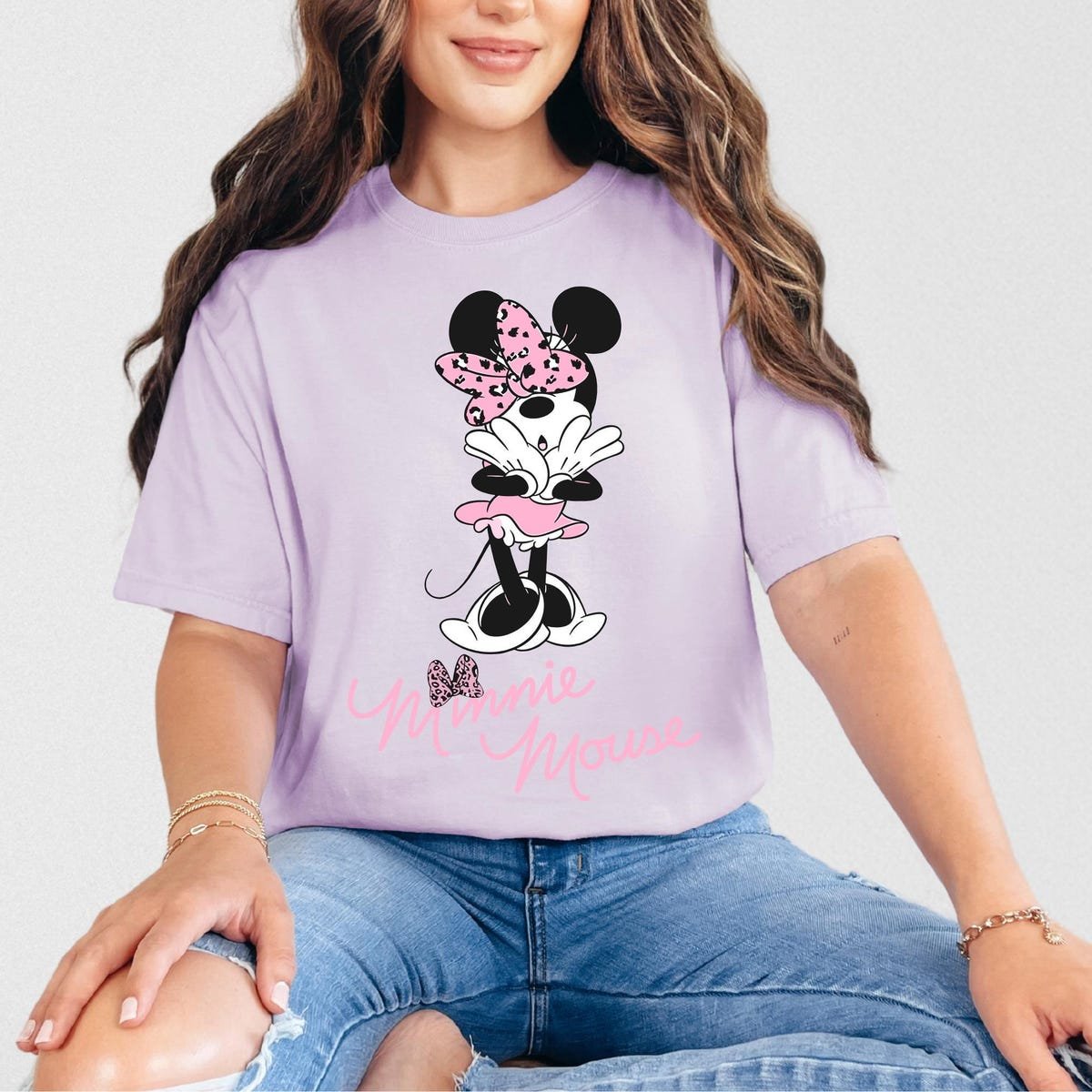 Minnie Mouse Pink Leopard Bow Shirt for Girls Birthday Gift
