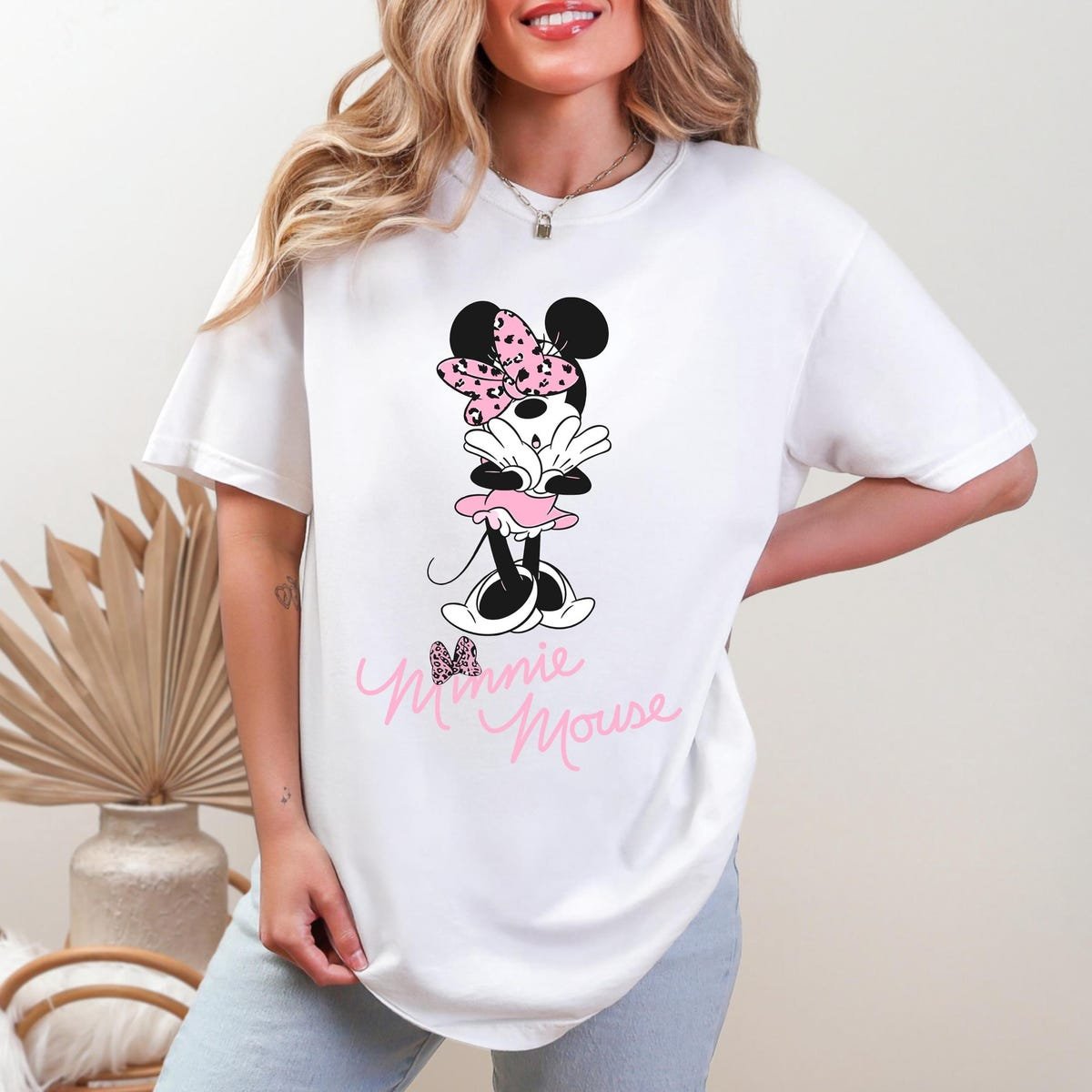 Minnie Mouse Pink Leopard Bow Shirt for Girls Birthday Gift