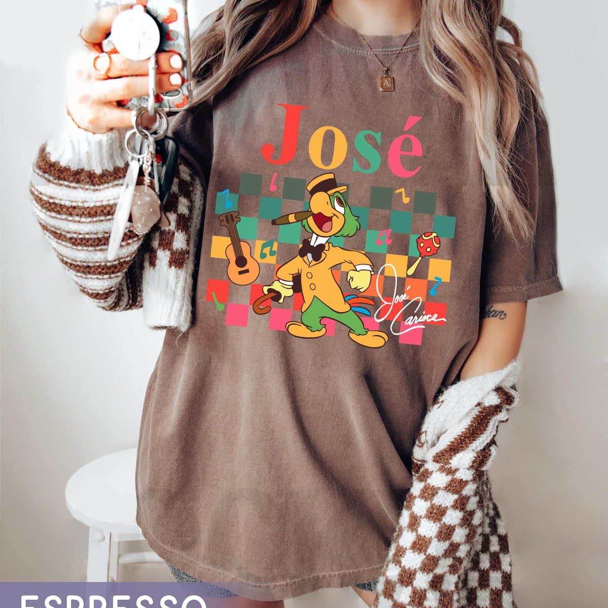 Retro Checkered Disney Trio Ducks Shirt - Panchito Jose Donald Duck Tee
