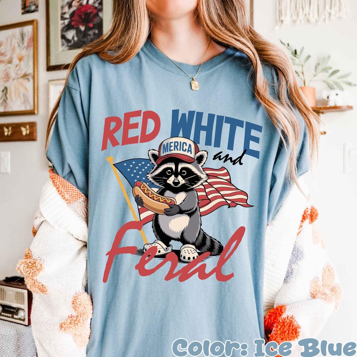 4th of July Raccoon Shirt Red White Feral USA Patriotic Tee