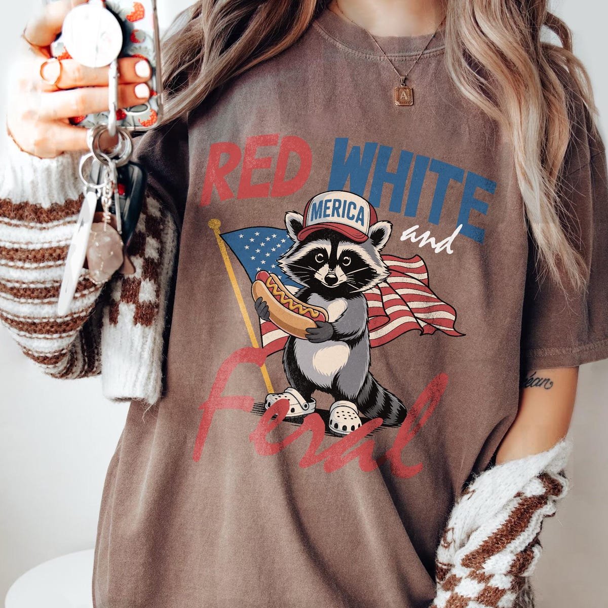 4th of July Raccoon Shirt Red White Feral USA Patriotic Tee