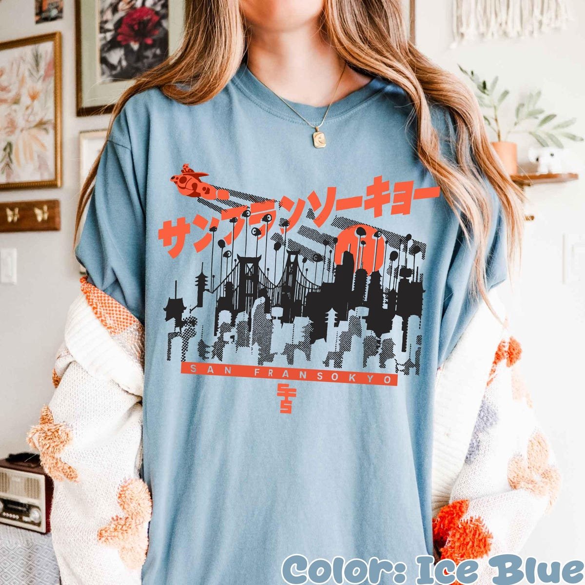 Big Hero 6 San Fransokyo Baymax Shirt Retro Japan Skyline Tee