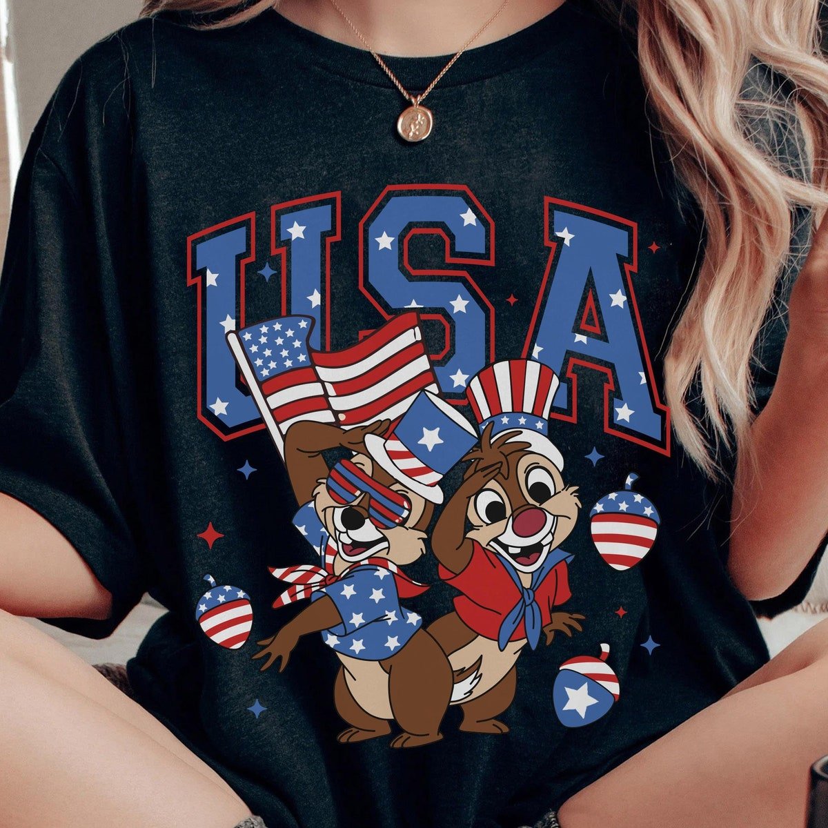 Chip n Dale Patriotic USA Shirt Independence Day 2024 Disney Tee