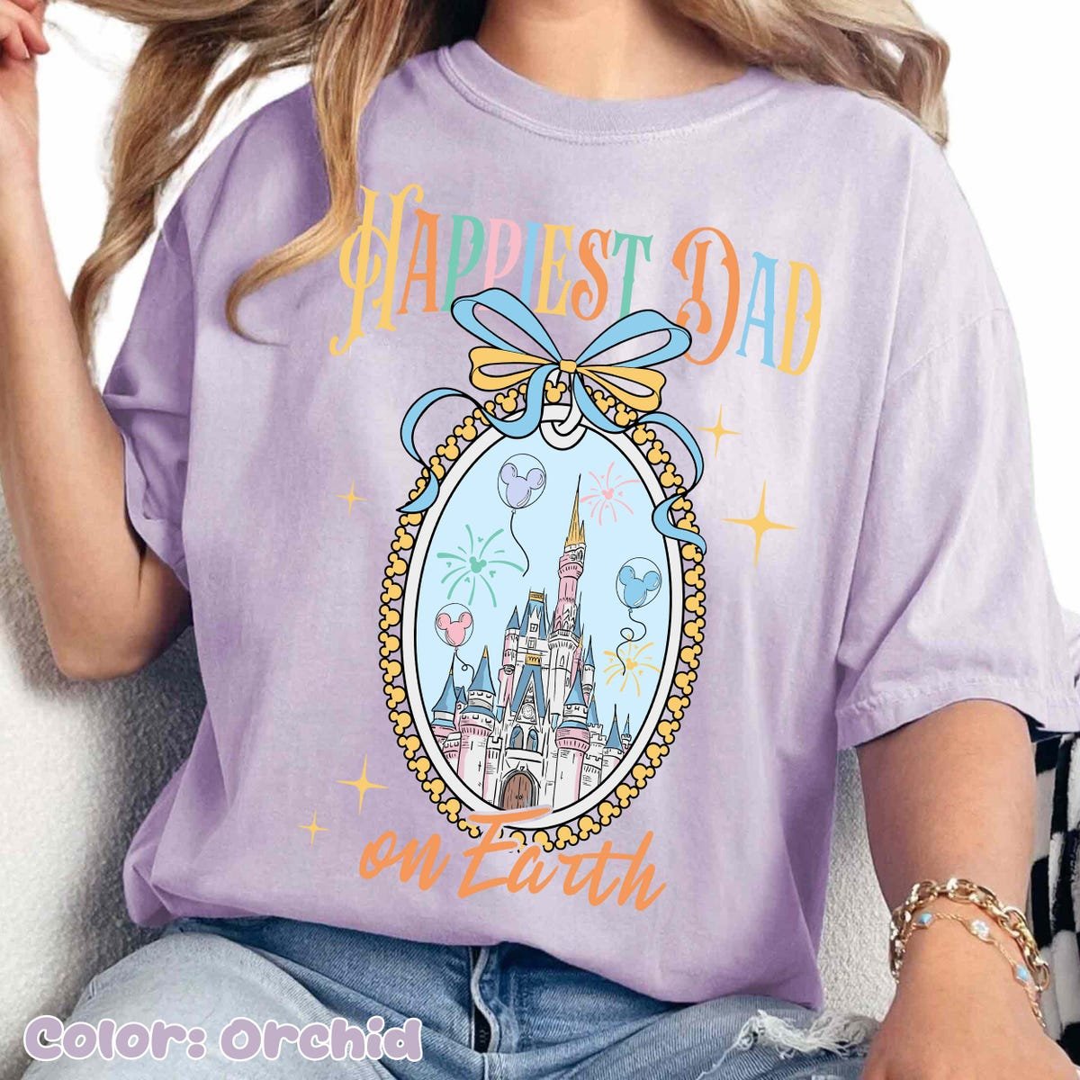Disney Dad Shirt Happiest on Earth Castle Bow Tee Fathers Day Gift
