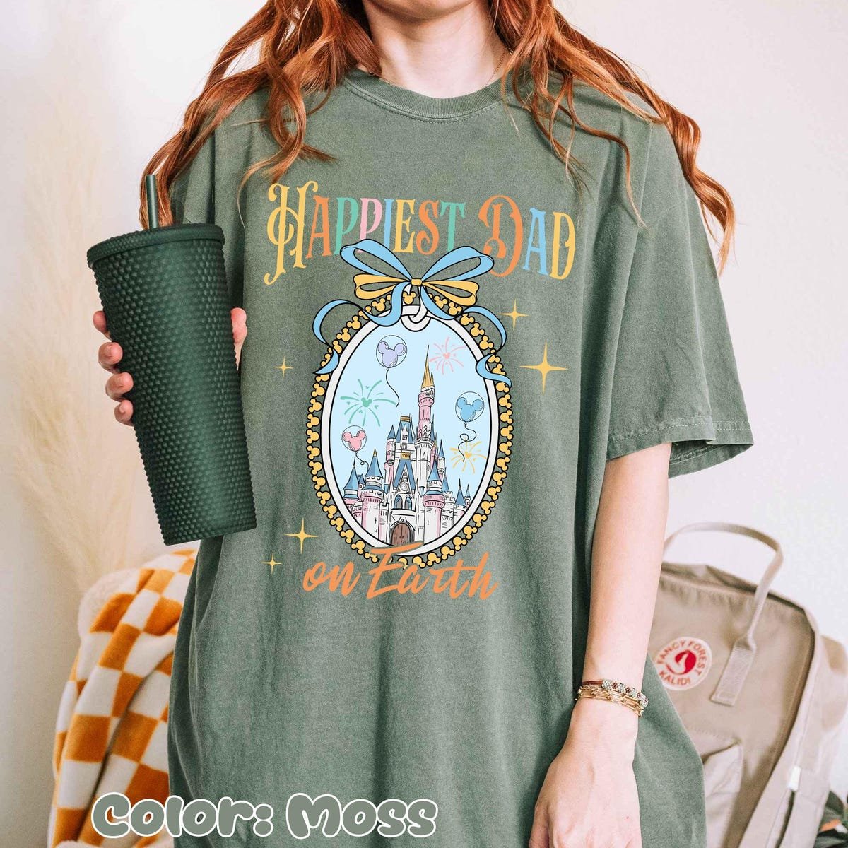 Disney Dad Shirt Happiest on Earth Castle Bow Tee Fathers Day Gift