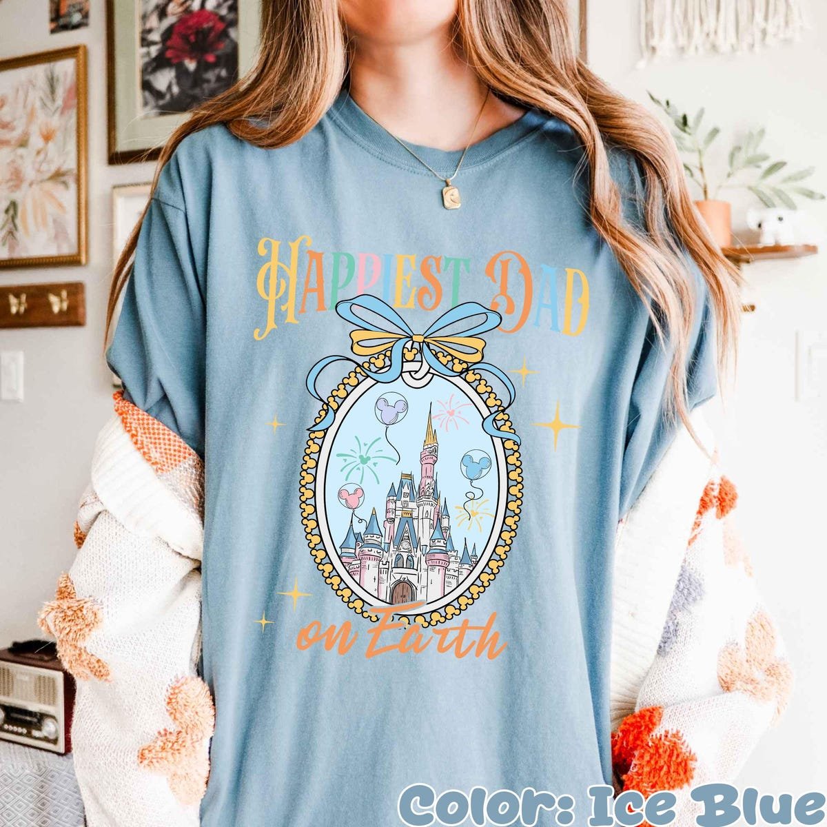 Disney Dad Shirt Happiest on Earth Castle Bow Tee Fathers Day Gift