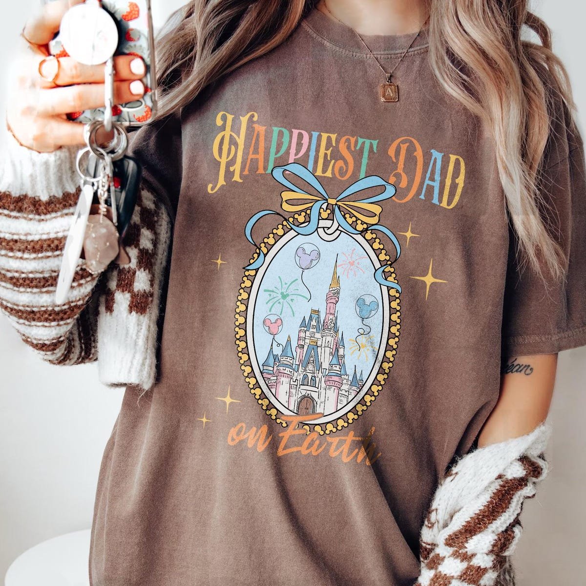 Disney Dad Shirt Happiest on Earth Castle Bow Tee Fathers Day Gift
